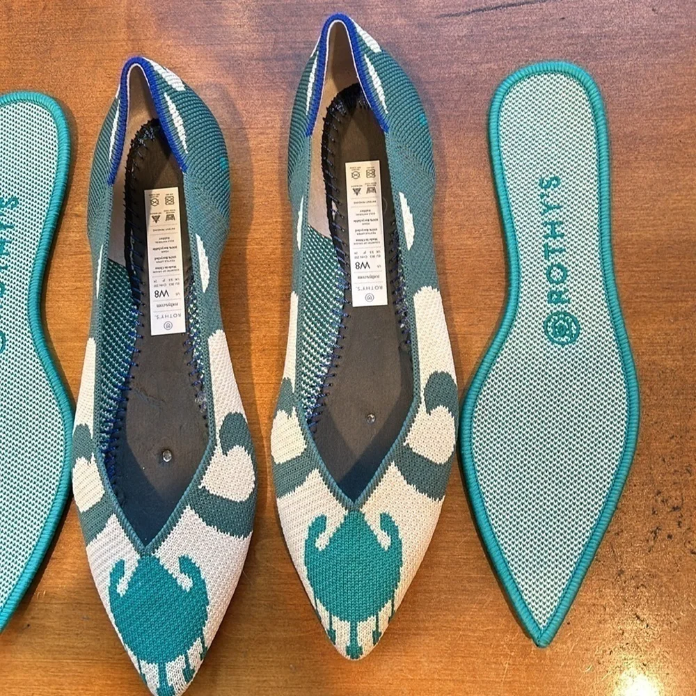 Rothy’s the point teal Moroccan retired flats women size 8 new without box